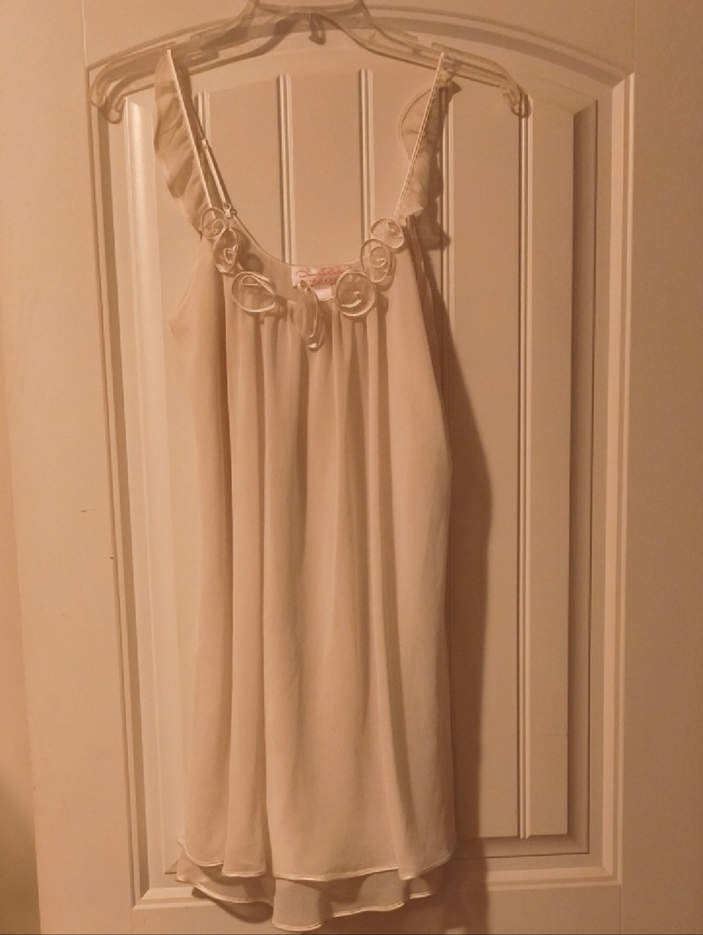Oscar de la Renta Cream Chiffon Chemise with Decorative Ring Detail